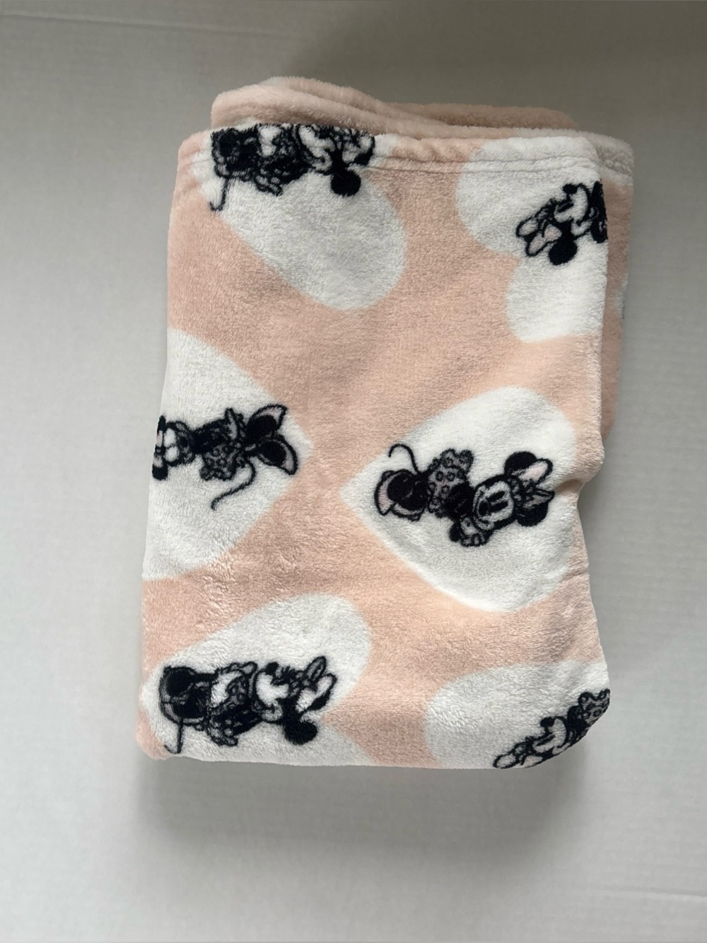 Disney Baby Blanket Pink Minnie Mouse Black With White Hearts Lovey Blankie